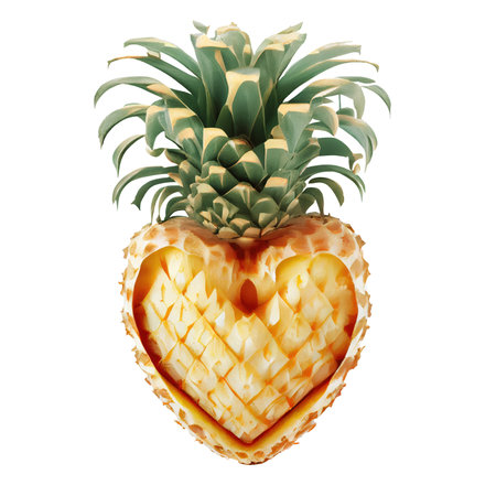 3d icon Pineapple in shape of heart icon forming heart shape. Vegetarian food love element. Healthy cartoon illustration isolated transparent background png. Generative AI.の素材