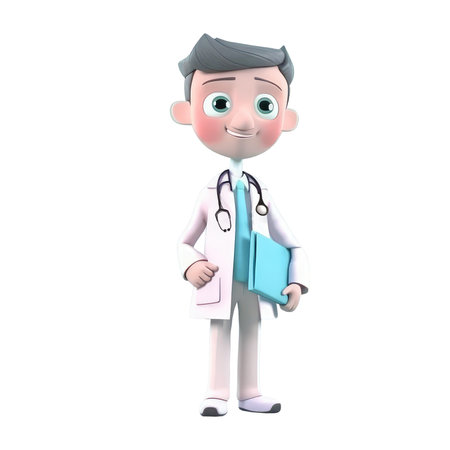 Young smiling old man doctor, medical specialist Medicine concept. Cute 3d icon people character illustration. Cartoon minimal style on isolated transparent background png. Generative AI.の素材