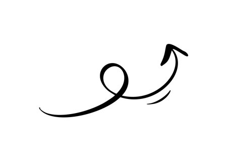 Stylish black vector spiral arrow with smooth, flowing lines. Perfect for creative projects, presentations, infographics, and design elements, symbolizing direction or movement.のイラスト素材