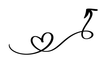 Romantic black arrow forming a heart with a flowing line, perfect for Valentines Day designs, love themed projects, greeting cards, and creative decorative elements.のイラスト素材