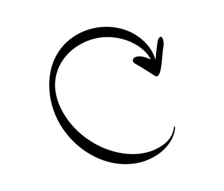 Hand drawn black arrow is pointing down after following a curved path, giving a sense of returning...