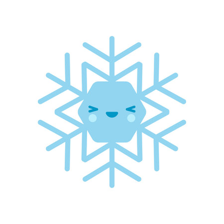 Smiling blue snowflake emoji icon. Winter time. Happy holiday. Cartoon style. Simple flat design. Vector illustration.のイラスト素材