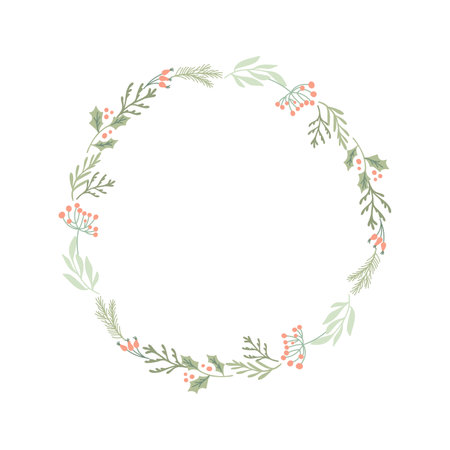 Christmas Winter Vector color flower wreath frame floral element with place for text. Isolated on white background.のイラスト素材