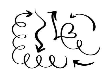 Sleek, black wavy arrow vector with smooth, flowing curves. Ideal for presentations, infographics, and creative design projects, symbolizing direction or flow.のイラスト素材