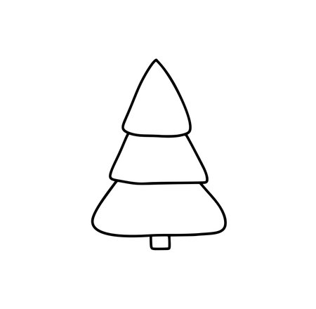 Hand drawn christmas vector tree illustration icon line for festive projects, greeting cards, or winter decorations, evoking childlike wonder and seasonal cheerのイラスト素材