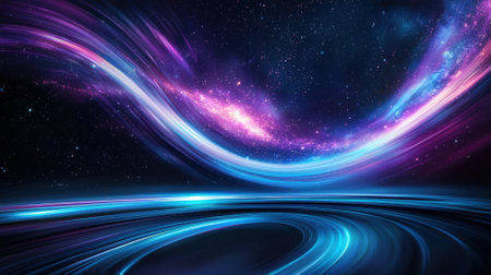 abstract modern purple and blue background science, futuristic, energy technology concept. Digital image of light rays, stripes lines with blue light, speed and motion blur.の素材