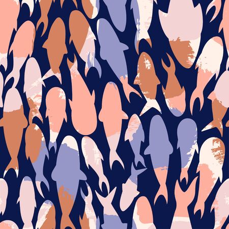 Seamless pattern texture fish silhouettes. Seamless pattern with a school of fish. Wallpapers with silhouettes of small fish. texture effectのイラスト素材