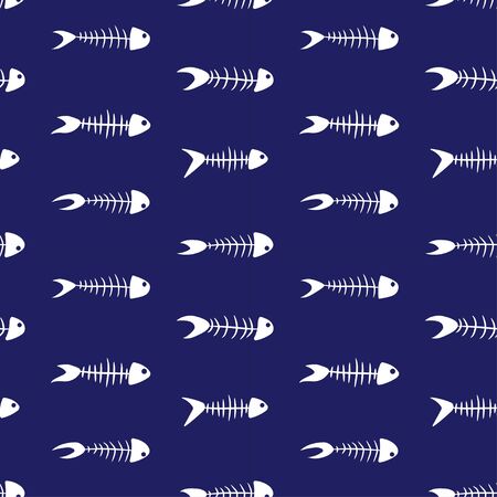 seamless pattern with white skeletons of fish on a dark blue background. concept of magic, mysticism and voodoo. for fabric, cards, prints, wallpapersのイラスト素材