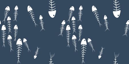 seamless pattern of fish skeletons on a gray background. concept of magic, mysticism and voodoo. for fabric, cards, prints, wallpapersのイラスト素材