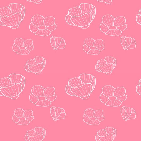 white linear flowers seamless pattern on a soft pink background. for paper, cover, fabric, interior decor and other usersのイラスト素材