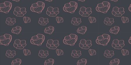pale pink linear flowers seamless pattern on a gray background. for paper, cover, fabric, interior decor and other usersのイラスト素材
