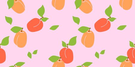 Vector seamless pattern with apricot on a pink background. Trendy hand drawn textures. Modern...