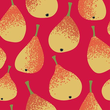 seamless pattern with yellow-orange pears on a dark pink background. Modern abstract design for...