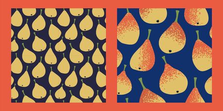 two seamless pattern with yellow-orange pears on a dark blue background. Modern abstract design for...