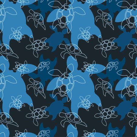 turtles silhouettes seamless template. linear graphics. Animal world under water. Ocean Modern abstract design for paper, cover, fabric, interior decorのイラスト素材
