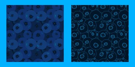 two seamless pattern with linear blueberries on a dark background. classic blue. Modern abstract design for paper, cover, fabric, interior decorのイラスト素材