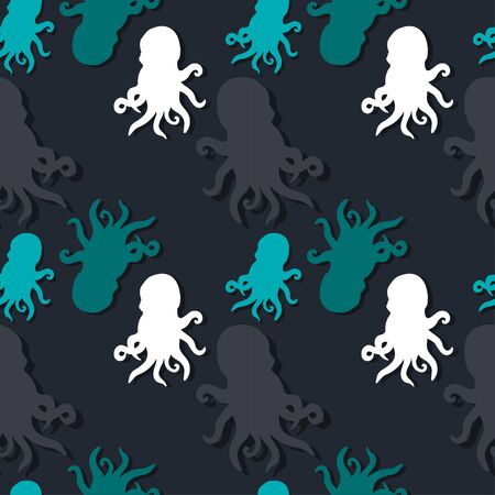 seamless pattern with octopus silhouettes. Modern abstract design for paper, cover, fabric, interior decorのイラスト素材