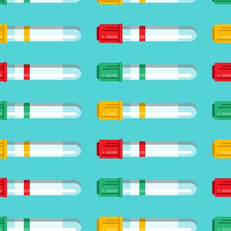 seamless pattern with test tubes for blood analysis of red, yellow and green colors on a light turquoise background. Coronavirus. Covid-19.のイラスト素材