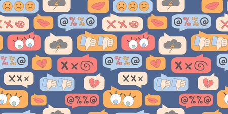 seamless pattern of cyberbullying, online bullying on a dark blue background. Posting sexual remarks, or pejorative labels. profanity and sexual harassment.のイラスト素材