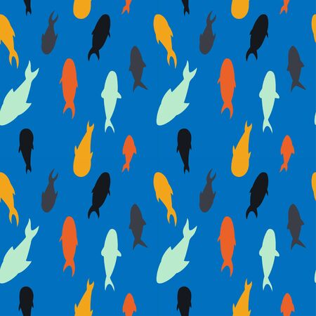 seamless pattern with motley fishes on blue background. Modern abstract design for paper, cover, fabric, interior decorのイラスト素材