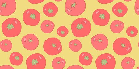 vegetable seamless pattern with red tomatoes on a light yellow background. Modern abstract design for paper, cover, fabric, interior decorのイラスト素材