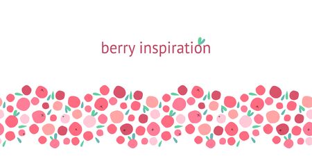 seamless template with fresh lingonberries, cranberries and leaves on white background. Modern abstract design for packaging, paper, cover, fabric, interior decorのイラスト素材