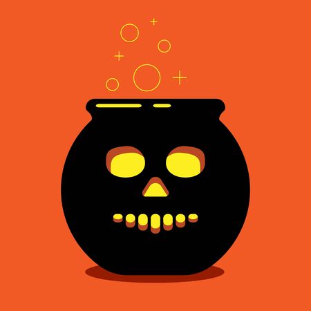 illustration with black witch cauldron and bubbles on an orange background. for halloweenのイラスト素材