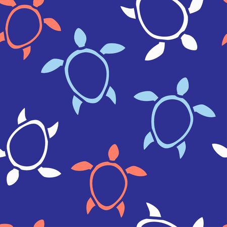seamless pattern with silhouettes of turtles on dark blue background. Modern abstract design for packaging, paper, cover, fabric, interior decorのイラスト素材