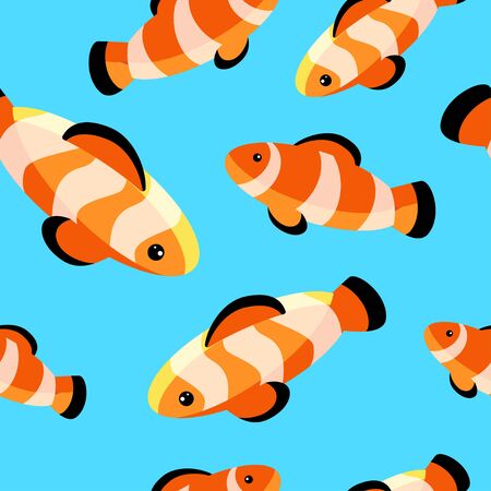 seamless pattern with bright clown fishes on blue background. Modern abstract design for packaging, paper, cover, fabric, interior decorのイラスト素材