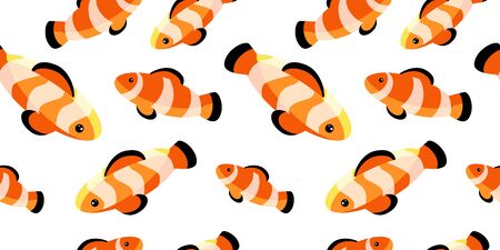 seamless pattern with bright clown fishes on white background. Modern abstract design for packaging, paper, cover, fabric, interior decorのイラスト素材