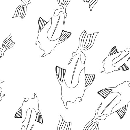 seamless pattern with linear abstract carps. black and white linear style fish. Modern design for clothes, packaging, paper, cover, fabricのイラスト素材