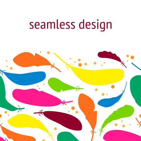 seamless pattern with multi-colored carnival feathers of birds. Modern design for clothes, packaging, paper, cover, fabricのイラスト素材