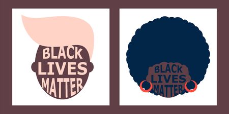 set of illustrations with black people. black lives matter emblem, poster with black man and woman. stop racism. Modern abstract design of iconsのイラスト素材