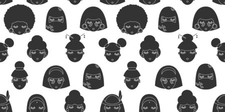 seamless pattern with black women of different nationality. stop racism. abstract silhouettes. design for paper, cover, fabricのイラスト素材