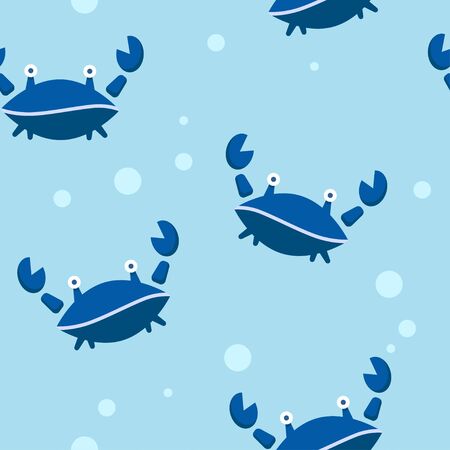 baby seamless pattern with blue crabs and bubbles. cartoon flat design. Marine theme. for packaging, paper, fabric. print for clothesのイラスト素材
