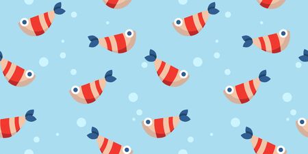 baby seamless pattern with tropical striped fish and bubbles. cartoon flat design. Marine theme. for packaging, paper, fabric. print for clothesのイラスト素材