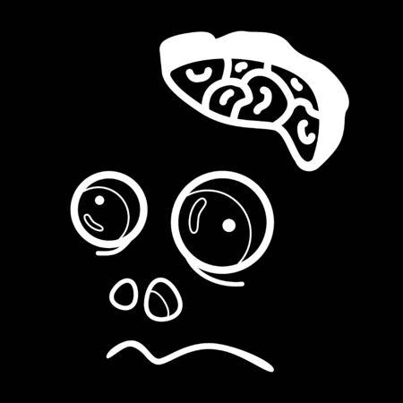 illustration for halloween with eyes and brain. zombie face. black and white style. Modern design for packaging, paper, fabric. print for clothesのイラスト素材