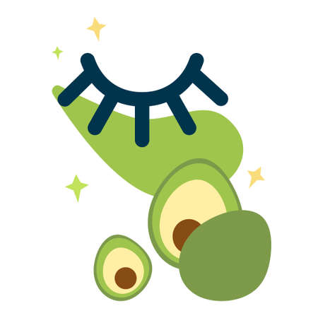 illustration with cosmetic patches for eyes. natural skin care based on avocado. mask for the skin around the eyes. Modern design for packaging, paper, fabricのイラスト素材