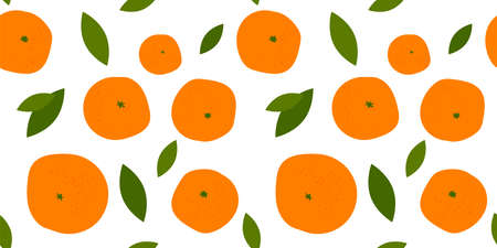 seamless pattern with bright orange citruses on a white background. ripe oranges, tangerines and...