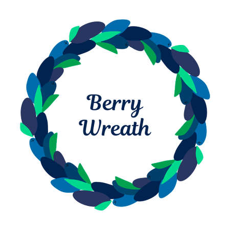 wreath of wild blueberries and honeysuckle berries and leaves on a white background. modern abstract design for packaging, print for clothes, fabric, for postcardsのイラスト素材