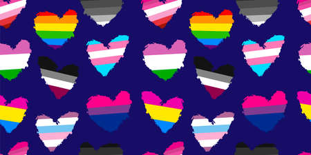 seamless pattern with LGBTQ flags in form of heart. love is love. different types of flags. modern abstract design for packaging, print for clothes, fabricのイラスト素材