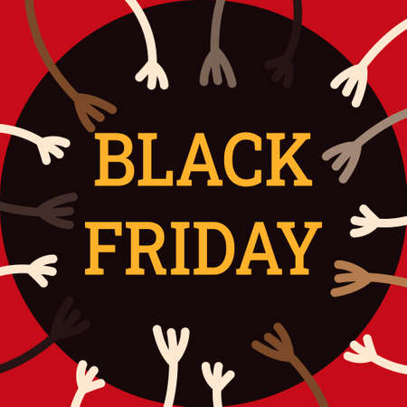 black friday sale poster, banner. people with different skin colors. Vector illustrationのイラスト素材