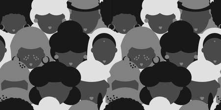 seamless pattern with black women of different nationalities. indian, arab woman. all lives matter. in black and white style. Modern abstract design for paper, cover, fabric, interior decorのイラスト素材