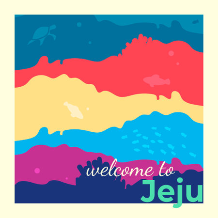welcome to jeju postcard. Modern abstract design for packaging, paper, fabric, interior decor, souvenirs, menu and clothesのイラスト素材