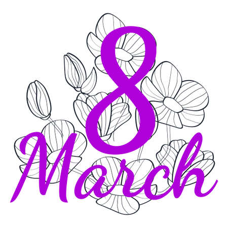 March 8 postcard for International Women's Day. template for postcards. bouquet of flowers. linear...