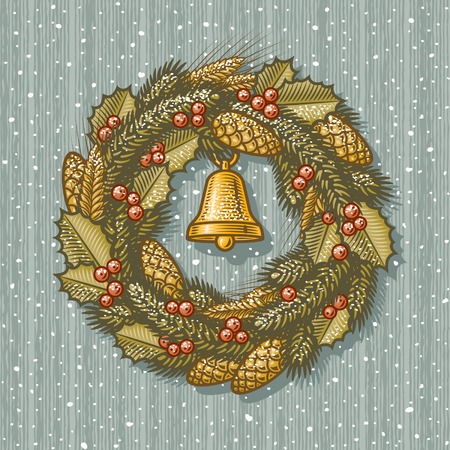 Retro Christmas wreathのイラスト素材