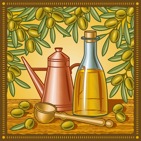 Retro olive oil still lifeのイラスト素材