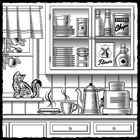 Retro kitchen black and whiteのイラスト素材