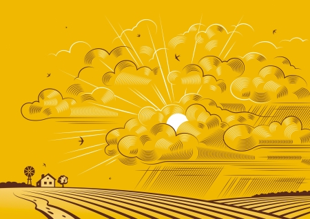 Clouds over fieldsのイラスト素材