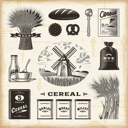 Vintage cereal setのイラスト素材